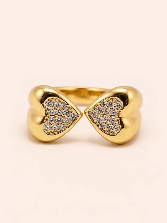 Mirrored Diamond Heart Gold Ring