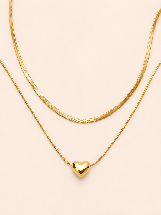 Golden Heart Duo Layered Necklace