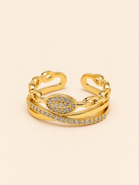 Gold Chain-Link Pavé Cuff Ring