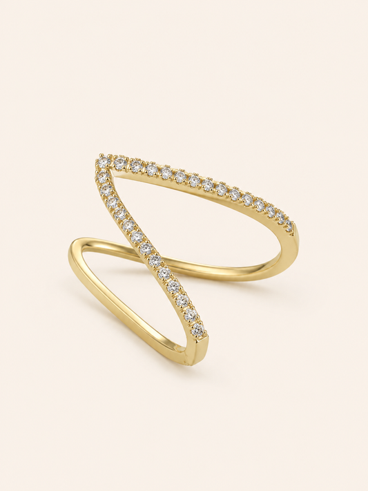 Crystal V-Curve Ring