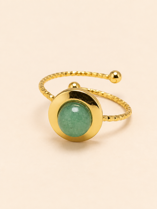 Hammered Gold Ring with Green Cabochon