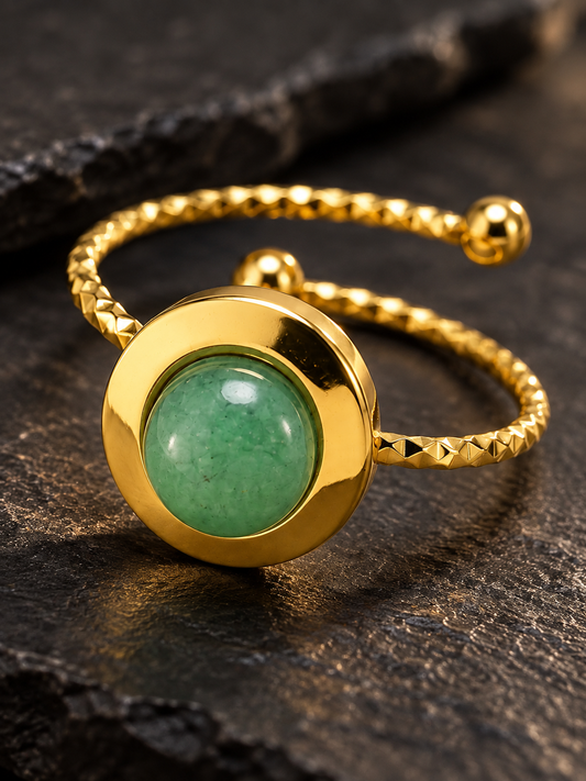 Hammered Gold Ring with Green Cabochon