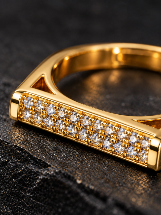 Geometric Gold Pavé Ring