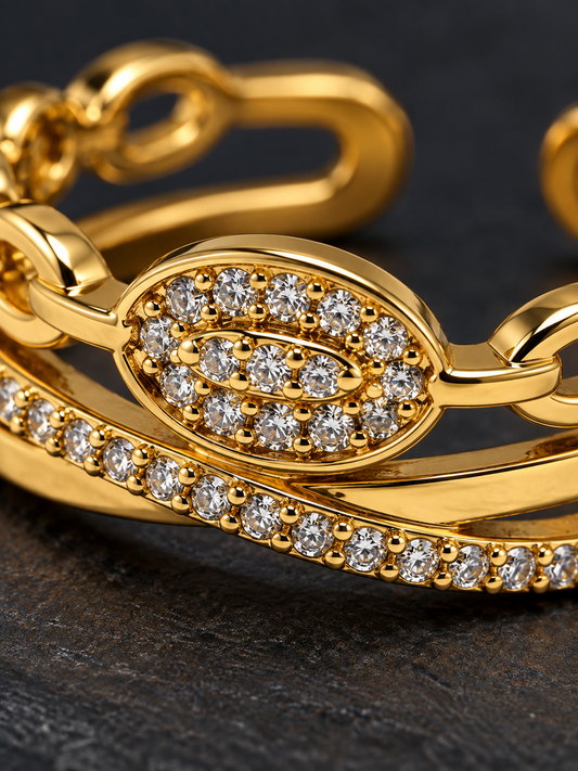 Gold Chain-Link Pavé Cuff Ring