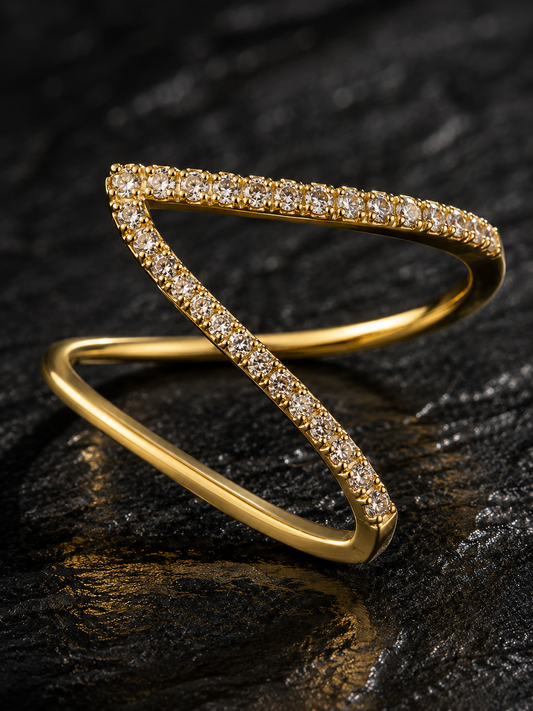 Crystal V-Curve Ring