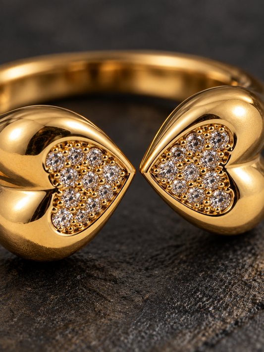 Mirrored Diamond Heart Gold Ring