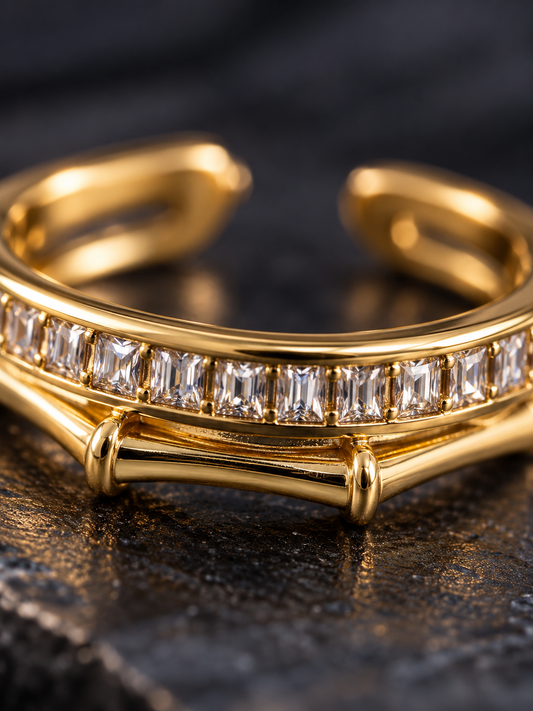 Gold Baguette Cuff Ring