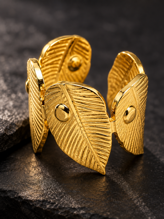 Textured Gold Leaf Cuff Ring