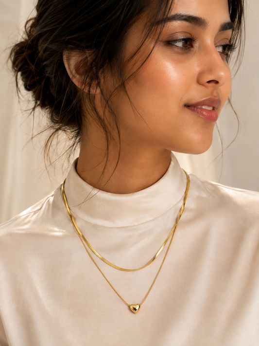 Golden Heart Duo Layered Necklace